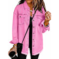 Miniatyrbilde 1 av 6: Oversized denimjakke for kvinner, avslappet lang boyfriend-modell, distressed jeansskjorte rosa Pink M