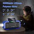 Miniatyrbild 2 av 5: Solarradio - Bluetooth-högtalare, IPX5 vattentät bärbar AM/FM-överlevnadsradio, 5000mAh uppladdningsbart batteri multifunktionell nödradio, blå