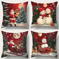 Miniatyrbild 1 av 5: 4-pack Christmas Pillowcases - Santa & Snowman, Vintage Geometric Pattern, Polyester with Zipper-FX-