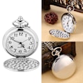 Miniatyrbild 3 av 5: Klassisk Quartz Analog Slät Fickur Halsband Hänge med Kedja Silver【HY】