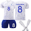 Miniatyrbild 1 av 4: Frankrike bortatröja 2022/23 World Cup Tchouameni #8 Fotbollströja T-shirt Shorts Kit Fotboll 3-delade set för barn Vuxna fotboll Tröjor Kids 18(100-110cm)