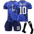 Miniatyrbild 1 av 4: Usa tröja borta-VM Qatar 2022 Pulisic #10 Fotbollströja T-shirt Shorts Kit Fotboll 3-delade set för barn Vuxna Kids 22(120-130cm)