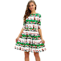 Miniatyrbild 1 av 4: Ohpa Damklänning Julklänning 1/2 Ärm Knälång Klänning Dammode Kläder Jul A-Linje Klänning-Röd Tomteklänning（XL Vit）