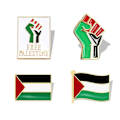 Pikkukuva 1 / 5: 4 kpl Palestiinan lippunasta, Free Palestine Fist -rintamerkki, Palestiinan tunnusnasta hattuvaatteille
