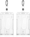 ID Card Holder with Keychain 2-Pack Durable Transparent Card Protectors Thumb Grip Vertical