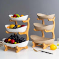Miniatyrbillede 3 af 5: Bambus træhylde husholdnings snackbakke slikbakke frugtkurv stativ Off-white single layer