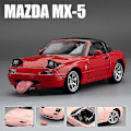 Miniatyrbilde 1 av 4: Miniatyr Mazda MX-5 Støpt Modell med Lyd & Lys, Lekerbil med Åpningsbare Dører for Barnesamling [GPA] Red