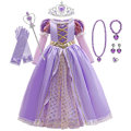 Pikkukuva 1 / 4: Tähkäpää-mekko tytöille, asumekko, fantasia, lastenjuhlat, prinsessapuku, Halloween, violetit paljetit, verkkomekko Tähkäpää C Set02 Rapunzel C Set02 5-6T(Tag130)