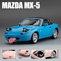 Miniatyrbilde 1 av 5: Miniatyr Mazda MX-5 Støpt Modell med Lyd & Lys, Lekerbil med Åpningsbare Dører for Barnesamling [GPA] Blue
