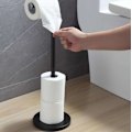 Miniatyrbillede 4 af 5: Toiletpapirholder, fritstående toiletpapirholder med opbevaring til badeværelse sort