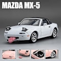 Miniatyrbilde 1 av 5: Miniatyr Mazda MX-5 Støpt Modell med Lyd & Lys, Lekerbil med Åpningsbare Dører for Barnesamling [GPA] WHITE