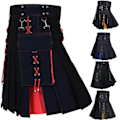 Pikkukuva 2 / 7: Miesten Kilt Utility Skotlantilainen Perinteinen Highland Yksivärinen Laskostettu Solki Puku Kiltti Lastitaskuilla Punainen XXXL Punainen[GP] Red XXXL