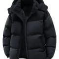 Herrarnas tjocka vinterjacka varm vindtät vadderad ytterkläder med huva XL Black
