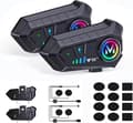 2pcs Universal Motorcycle Headset for 2 Riders with Range Bluetooth 5.3 Headphones and 2-in-1 Microphone for All Helmets