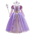 Pikkukuva 1 / 4: Tytöille tarkoitettu Tähkäpää-mekko, asumekko, fantasia, lastenjuhlat, prinsessa-asu, Halloween, violetit paljetit, verkkomekko Tähkäpää C Set01 Rapunzel C Set01 7-8T(Tag140)