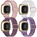 Miniatyrbillede 1 af 4: 4-delt elastisk nylonrem kompatibel med Fitbit versa 3 / Fitbit sense, justerbar elastisk stof smart ur sportsrem (Pink/Hvid/Røget)