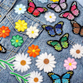 Miniatyrbillede 3 af 5: 22-pak stryge-på-mærker, blomster og sommerfugle, DIY sy-mærker til jakker, jeans, tasker, håndværk
