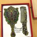 Vintage Messing Håndholdt Spejl og Kam Sæt med Dyretema Butterfly Bronz