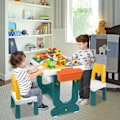 Miniatyrbild 3 av 4: XMTECH 6 i 1 lekbord för barn, multifunktionellt byggstensbord med 2 stolar och byggklossar Flerfärgad