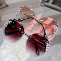 Miniatyrbild 11 av 11: Rimless Rhinestones Solglasögon Dam Mode Gradient Lins Solglasögon Sha M4W2 GREY ONE-SIZE