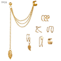 Miniatyrbild 3 av 11: 7PCS Öronmanschett Set Punk Rock Bladkedja Tofs Dangle Öronmanschett Wr gold 7 pcs