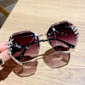 Miniatyrbild 8 av 11: Rimless Rhinestones Solglasögon Dam Mode Gradient Lins Solglasögon Sha M4W2 champagne ONE-SIZE