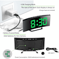 Miniatyrbild 4 av 5: Grön digital väckarklocka för sovrum, 7'' LED-spegelskärm, 2 ljusstyrkenivåer, 12/24 timmars, USB-laddning och batteridriven