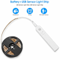 Miniatyrbild 1 av 5: 2M LED-remsa med rörelsesensor, 120LED dimbar batteridriven självhäftande LED-remsa, för kök väggskåp garderob trappor (kallvitt)