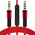 Miniatyrbild 1 av 5: 1,2 m 3,5 mm till 3,5 mm Han till Han Stereo Audio Aux-kabel Hörlurssladd med tryckknappsvolymkontroll Mikrofon Red