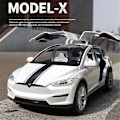 Pikkukuva 2 / 5: 1:24 Tesla Model X SUV Seosautomalli Painevalettu Metalliauto Ajoneuvomalli Simulaatio Ääni- ja Valokokoelma Lasten Lelulahja Blue