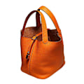 Miniatyrbillede 2 af 5: Dame Læder Håndtaske Grøntsagskurv Taske Tote Taske Håndtaske Kohud Spand Taske Ins Orange