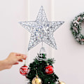 Miniatyrbilde 4 av 7: Sølvtrestjerne juletrepynt i metall, juletrepynt i metall for juletrepynt, julepynt til hjemmet 20*25cm