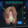 Miniatyrbilde 3 av 5: Gamingmus, 4 farger bakgrunnsbelyst optisk spillmus ergonomisk USB kablet med 7200 DPI og 6 knapper 4 skyting for datamaskin/Win/Mac/Andriod/iOS (rosa)