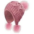 Miniatyrbilde 1 av 5: Hette for kvinner, strikket vinterlue med pompom, varm beanie med vindtette øreflapper Light Purple