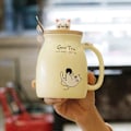 Miniatyrbillede 4 af 5: Kattekrus Sød Keramisk Killing Kaffekop med Dejligt Kitty Låg Rustfri Stål Ske til Kaffe Te Mælk 380ML Te Mælk Julekrus til Kvinder (Gul)