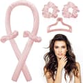 Värmelös lockhårband, satinset för värmelösa lockar över natten, rosa, set om 1