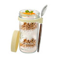 Miniatyrbild 1 av 5: Glasbehållare för Havregryn med Sked - 350ml Flerfärgad 30 cl Mason Jar med Bred Öppning för Overnight Oats, Flingor, Yoghurt - Lufttät Förslutning och Läcksäkert Lock Yellow 600ML
