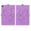 Pikkukuva 2 / 5: Samsung Galaxy Tab A9:lle suunniteltu nahkainen tabletin suojakotelo, jossa on rakkausperhonen-reliefikuvio Purple