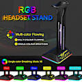 Miniatyrbilde 2 av 5: 1 Sett Hodetelefonholder 2-i-1 7 RGB Lyseffekter Lysende Sklisikker Base Kabelkrok Atmosfære Belysning med 2 USB-porter Skrivebord Gaming Headset Stativ PC