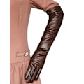Miniatyrbild 1 av 5: Kvinnors Simuleringshandskar Läder Silkesfodrad Lång Över Armbåge Elegant Vante 50cm Brown S