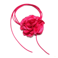 Pikkukuva 1 / 5: Iso ruusukukka kaulaluu ketju yksinkertainen säädettävä kangas kaulakoru naiset Choker Rose Red