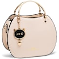 Miniatyrbillede 1 af 5: Kvinde Fashion Top Handle Taske Crossbody Taske Piger Damer Runde Skuldertasker PU Læder Messenger Tasker Sød Håndtaske Pung med Kat Vedhæng (Beige)