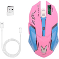 Miniatyrbillede 1 af 5: Gaming Mus, 7 farver baggrundsbelyst optisk gaming trådløs mus ergonomisk med 2400 DPI og 6 knapper 4 skydning med Nano modtager, Pink