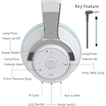 Pikkukuva 4 / 4: Bluetooth-kuulokkeet korvan yli, LED-valolla varustetut langattomat kuulokkeet korvan yli Hi-Fi-stereokuulokkeet taitettavat langalliset kuulokkeet mikrofonilla yhteensopivat (valkoinen)
