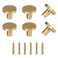 Miniatyrbillede 1 af 4: 6 stk. Guld Knapper til Møbler - Runde Guld Knapper til Møbler - Børstet Messing Knapper til Møbler