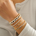 Miniatyrbild 3 av 5: 4 st Ormbenskedjearmband Set för Kvinnor Gold One-size
