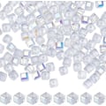 Miniatyrbilde 1 av 5: 1 eske med ca. 294 stk. 4 mm krystallkubeperler, klare firkantede glassperler, transparent AB-farge elektroplettert fasetterte avstandsperler for smykkelaging, perlesortiment