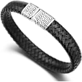 Miniatyrbillede 2 af 5: Herrearmbånd i læder, sort flettet, titanium magnetisk lås 8,46\" (21,5 cm)