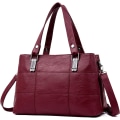 Miniatyrbillede 1 af 5: Håndtasker til damer Top Handle Læder Skulder Crossbody Tasker Dame Tote Messenger Designer Punge (Bordeaux)
