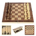 3 i 1 Trä Schackset Internationellt Backgammon Brädspel Damspel Pusselspel Hopfällbart Schackbräde Brun 39x39cm